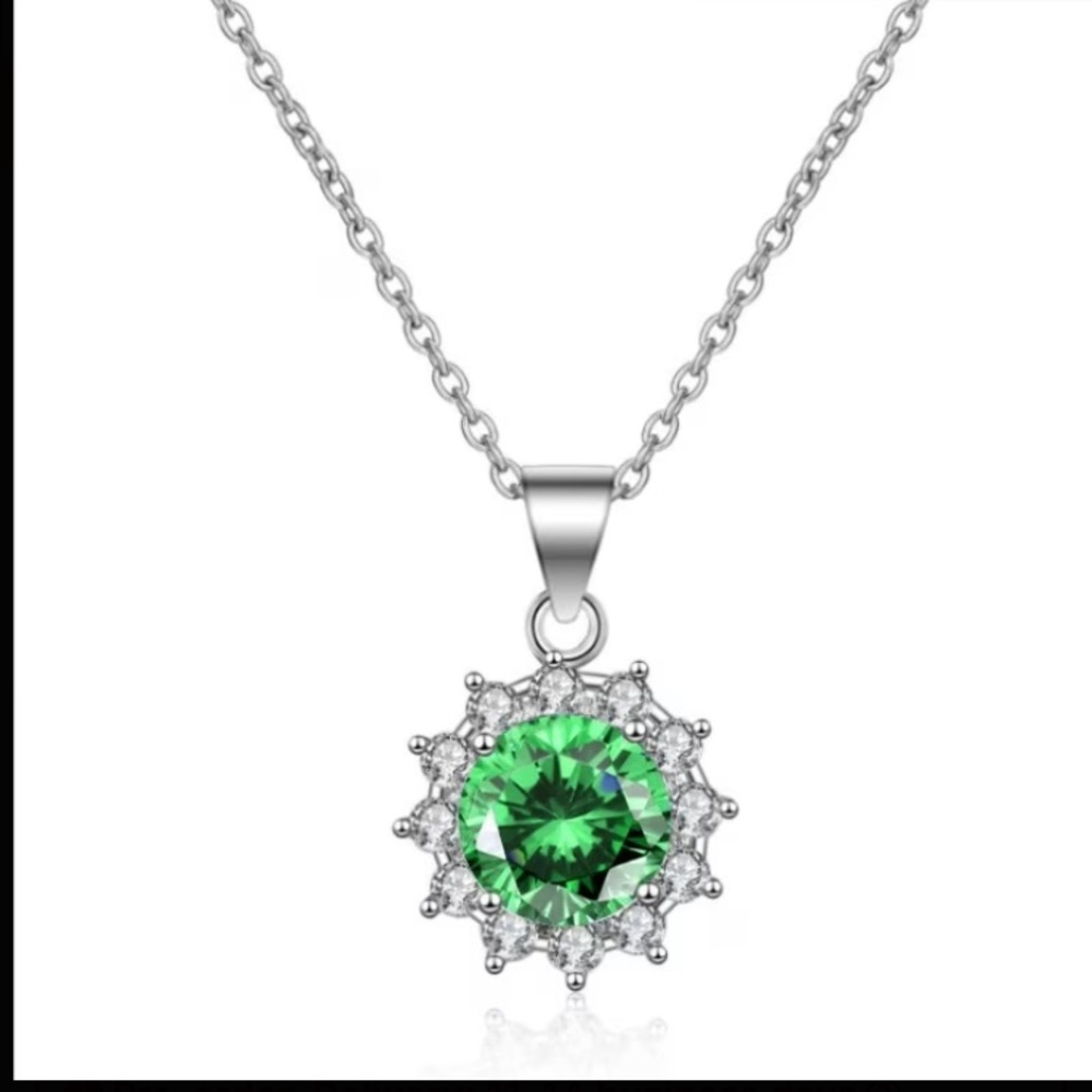 Green Moissanite Halo Pendant Necklace - Elegant Women's Jewelry